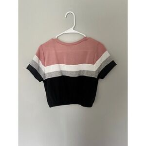 Womens Pink Gray White Black Striped Crop Top Jogger Set Size S